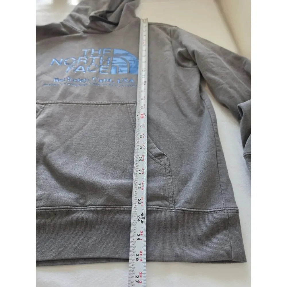 The North Face Hoodie Mens M Gray Blue Berkeley Logo Pullover Sweatshirt